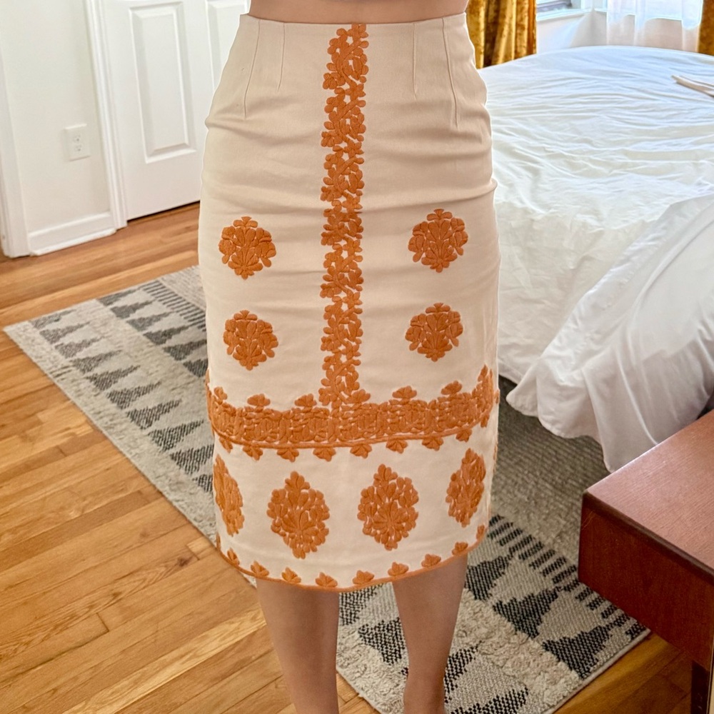 Anthropologie Cream and Orange Pencil Skirt